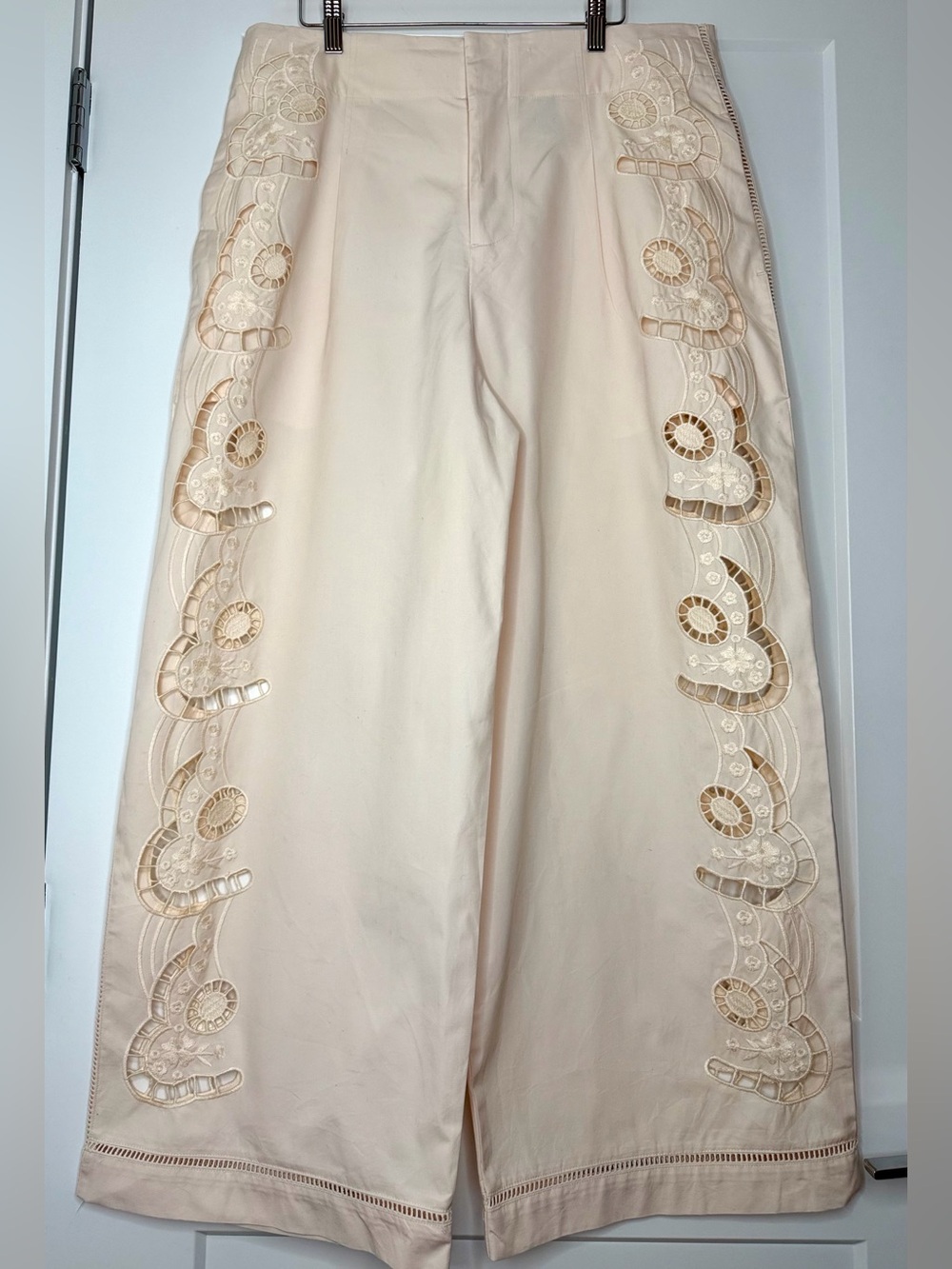 H&M Cream Wide-Leg Embroidered Palazzo Pants